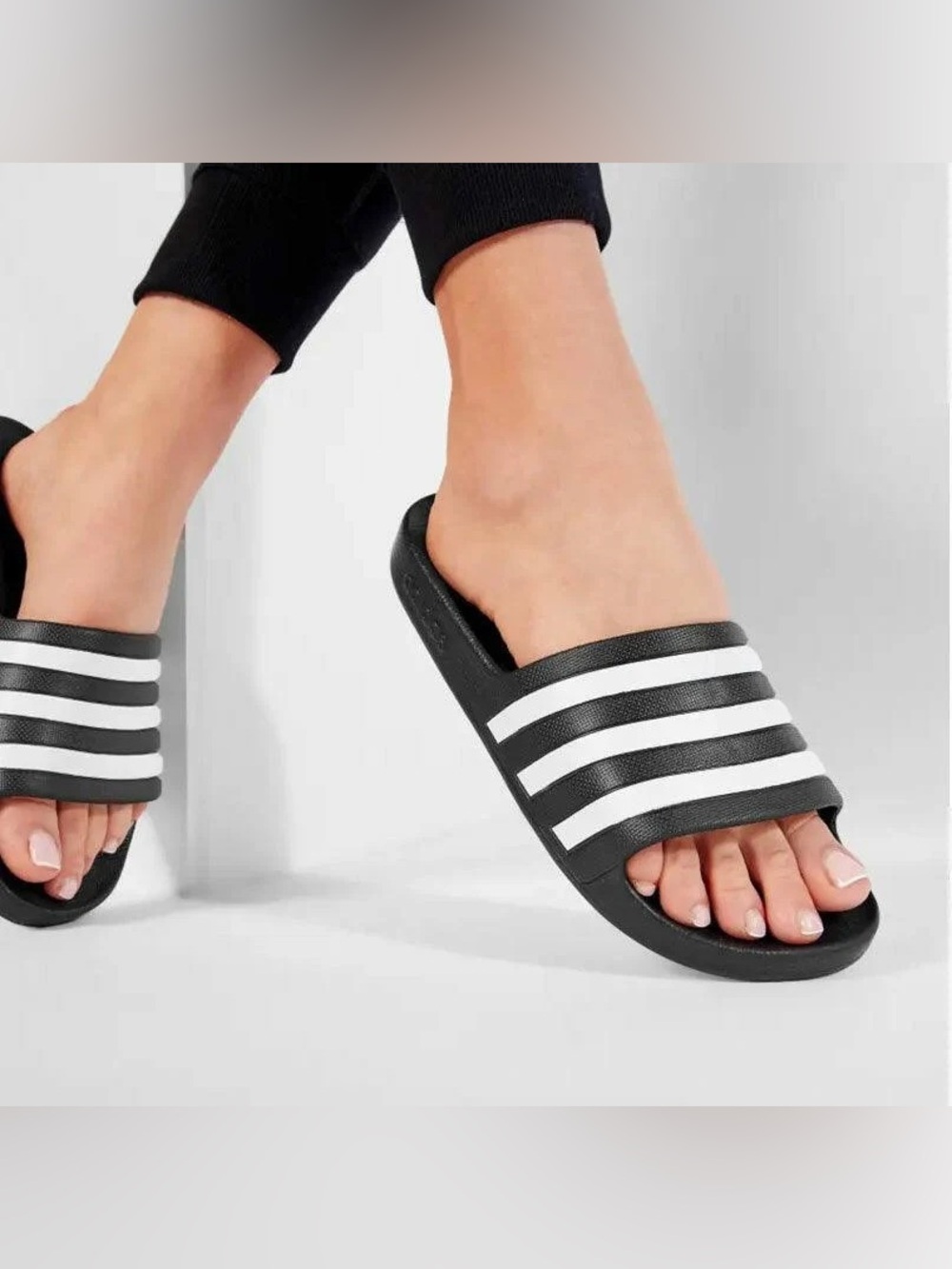 adidas Originals Black and White Three-Stripe Slide Sandals